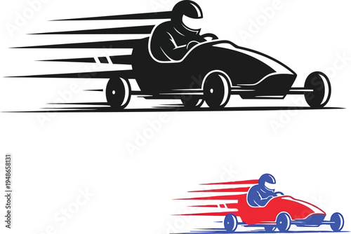 Cartoon Racing Car Driver and Mini Car Speeding Illustration Vector