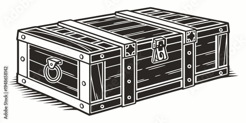 a metal shipping crate with a latch on the front Vector