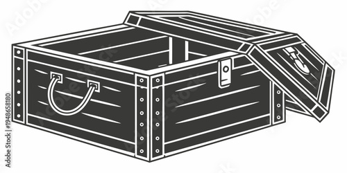 a black treasure chest with a metal handle and lock Vector