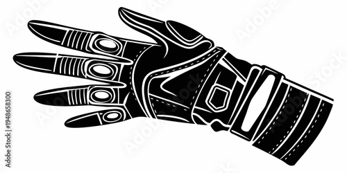 a black motorcycle glove with white outlines Vector