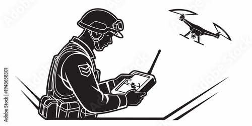man in military gear operating a drone Vector