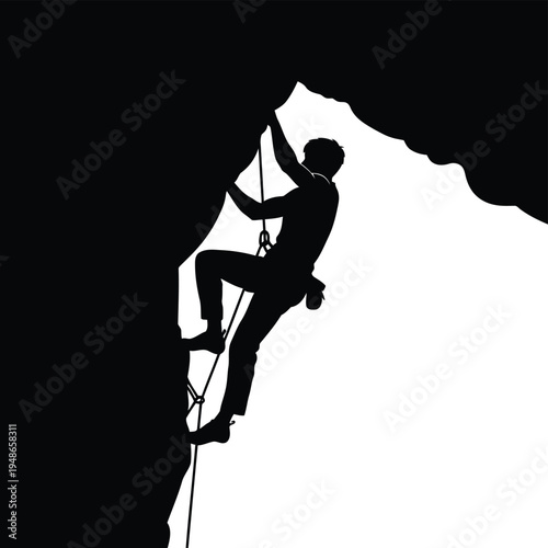 Professional Rock Climber Ascending a Vertical Cliff Silhouette