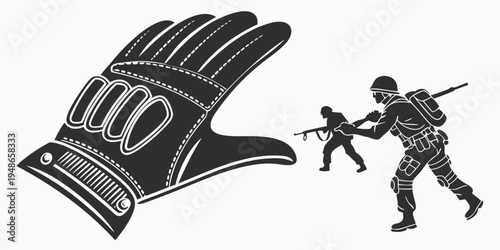 soldier in combat gear and large glove Vector
