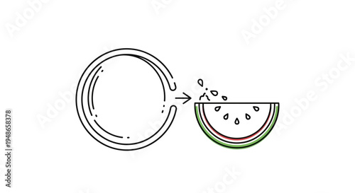 Abstract illustration of a circle with a slice of watermelon emerging, symbolizing growth or creation