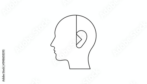 Abstract Human Head Silhouette with Geometric Ear and Brain Cutout