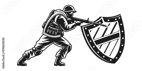 soldier holding a shield and gun Vector