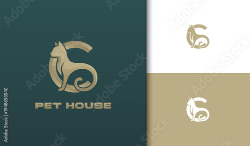 Letter C Cat Logo Template with Animal Silhouette