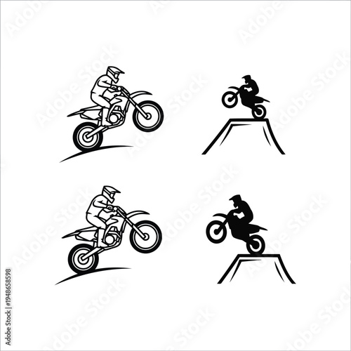 Motocross Rider Performing Dirt Jump and Wheelie Tricks Illustration