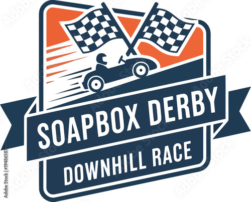 Soapbox Derby Downhill Race Logo Vector Illustration for Events and Brands