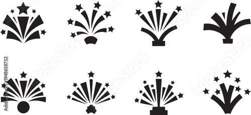 Fireworks Explosion Silhouette Icons Set for Celebrations and Events