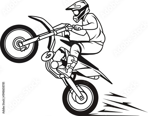 Motocross Rider Performing Wheelie Trick on Dirt Bike   Action Illustration