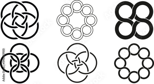 Φωτογραφία Abstract interlocking geometric circles and rings outline silhouette vector logo icon set