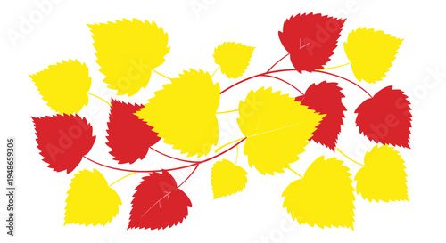 Autumn Leaves Branch Red Yellow Vector Illustration