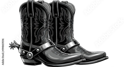 Classic Cowboy Boots with Spurs, Western Style Footwear