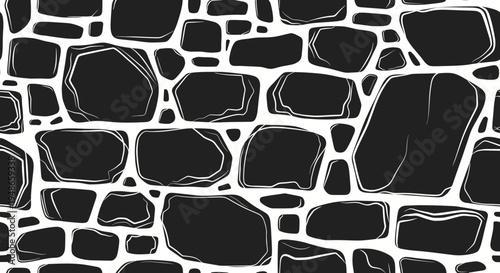 Seamless Black Stone Wall Pattern - Hand Drawn Textured Background