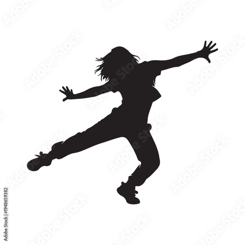Vector illustration. Hip hop dancer silhouette. Girl on the move on white back ground