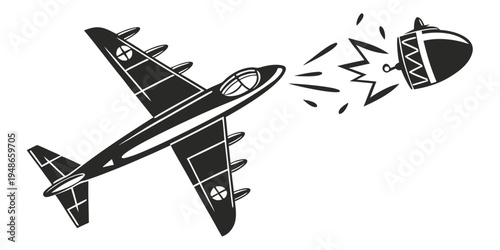 a fighter jet releasing a bomb in mid air Vector