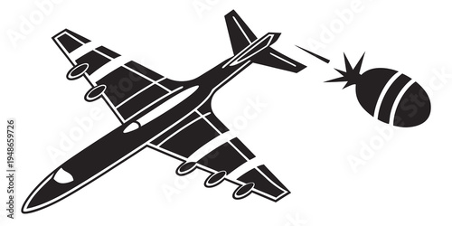 a black and white drawing of a plane dropping a bomb Vector