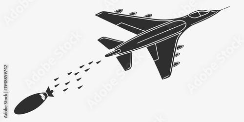 a fighter jet releasing a bomb in mid air Vector