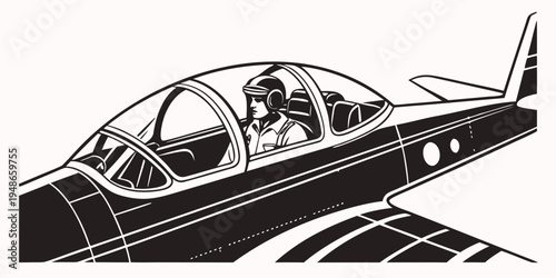 pilot flying a small airplane with a clear cockpit Vector