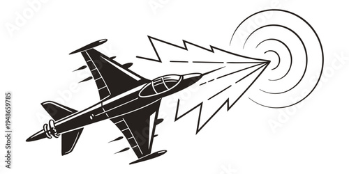 a black and white drawing of a fighter jet Vector
