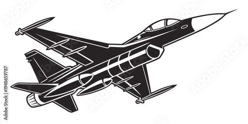 a black and white drawing of a fighter jet Vector