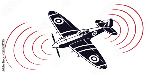 a black and white airplane with red signals Vector