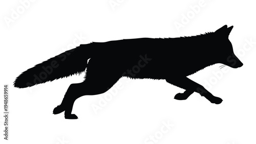 A highly detailed and realistic silhouette of a fox in motion, capturing its sleek body and agile movement with precision and clarity