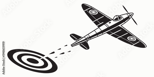 a black and white airplane flying towards a target Vector