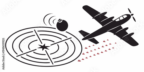 a small airplane dropping a bomb on a radar screen Vector