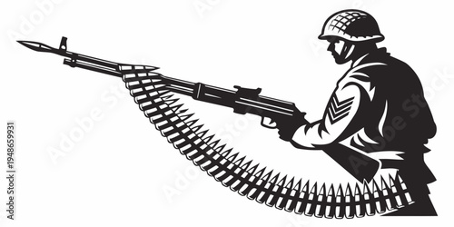soldier in combat gear aiming a machine gun Vector