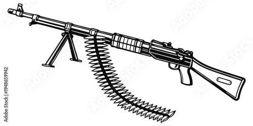 a black and white drawing of an ak 47 rifle with a curved magazine Vector