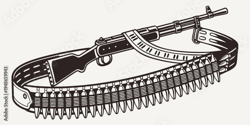 a coiled barbed wire with a rifle Vector