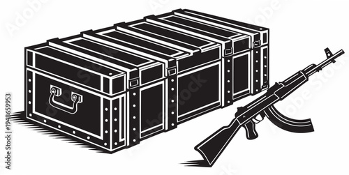 a rifle lying next to a crate Vector