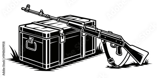 a large black gun case with a rifle on top Vector