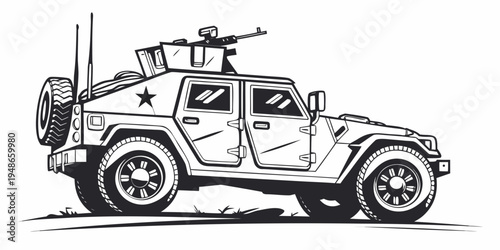 a military humvee with a mounted machine gun Vector