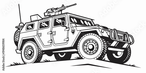 a military humvee with a mounted machine gun Vector