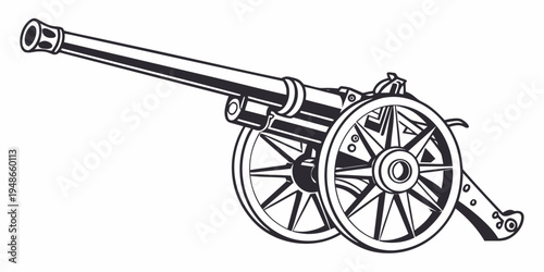a black and white drawing of a cannon Vector