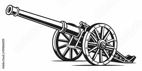 a black and white drawing of a vintage cannon Vector