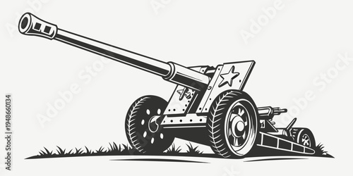 a large cannon sitting on top of a grassy hill Vector