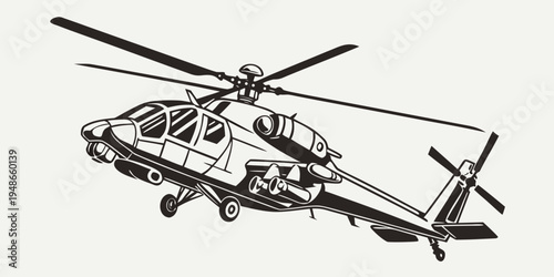 a black and white drawing of a helicopter Vector