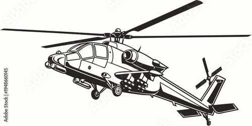 a black and white drawing of a helicopter Vector