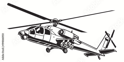 a black and white drawing of a helicopter Vector