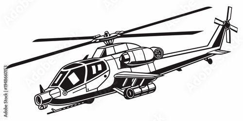 a black and white drawing of a helicopter Vector