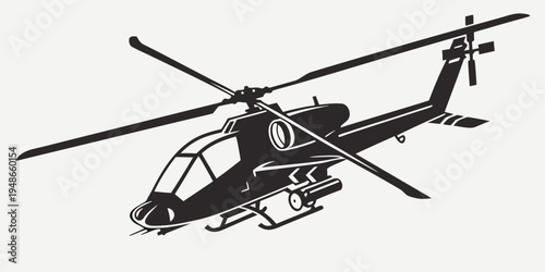 a black helicopter with rotor blades Vector