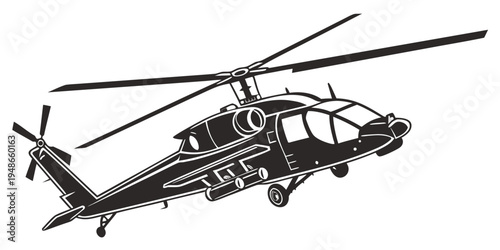 a black helicopter with rotors extended Vector