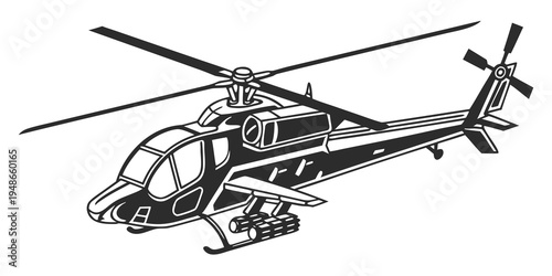 a black helicopter with rotors Vector