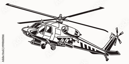 a black and white drawing of a helicopter Vector