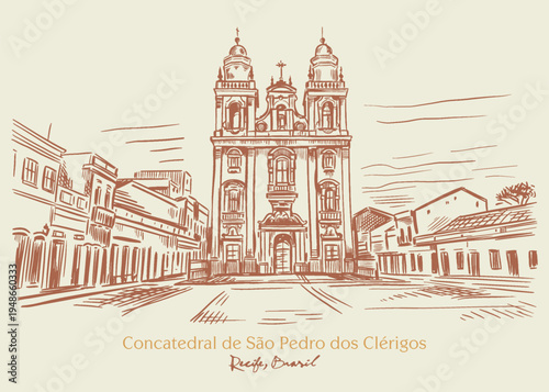 The architectural richness of Recife, crafted by hand. Our history on paper through this drawing of the Co-Cathedral of São Pedro dos Clérigos, in the iconic Pátio de São Pedro, PE.