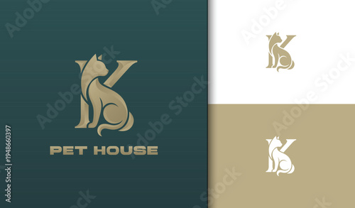 Letter K Cat Logo Template with Animal Silhouette